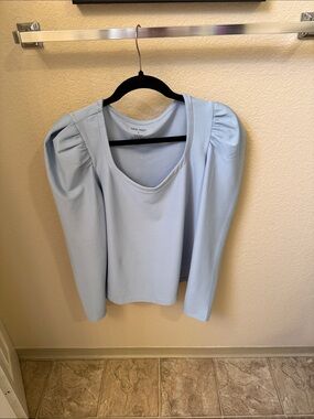 Nine West Pastel Blue Puff-Shoulder Long Sleeve Top